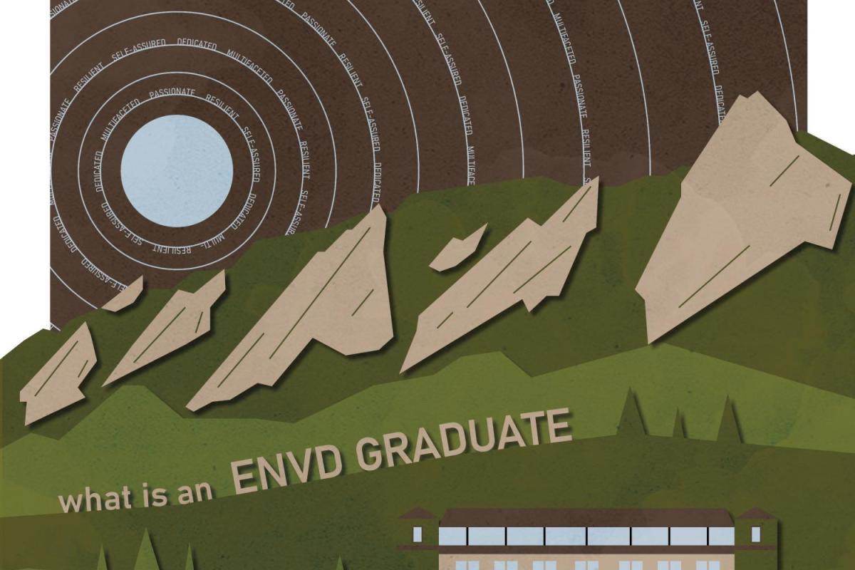 ENVD Grad Description & flatirons with ENVD building graphic