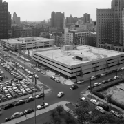 Parking garages and parking lots – like these pictured in downtown Chicago in a 1956 aerial photograph – became a core feature of 20th-century U.S. urban development. Chicago History Museum/Getty Images