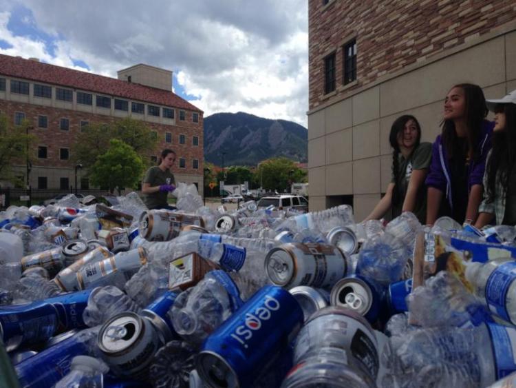 CU students recycling on campus towards zero waste