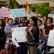 University of Colorado Law Professor Violeta Chapin speaks during a DACA rally