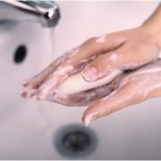 Hand washing with soap and water. 