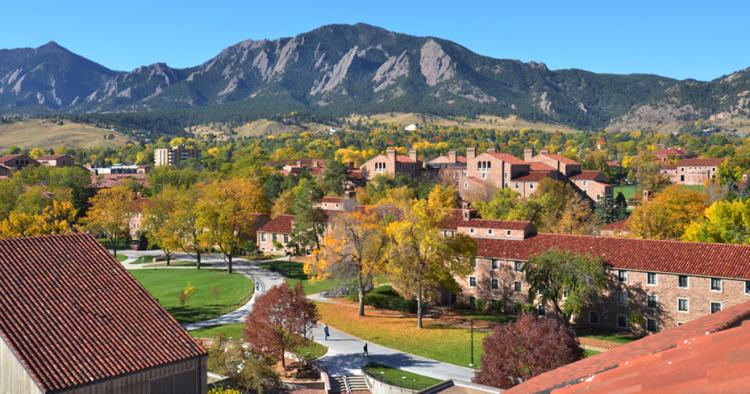 An aerial view of the University of Colorado Boulder campus