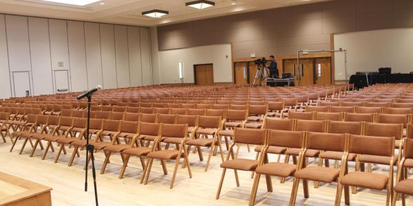 Empty ballroom section set up with chairs