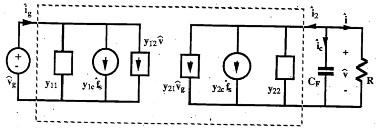 y-parameter model of the series resonant converter in a parallel circuit with one resistor, one battery, and several power sources