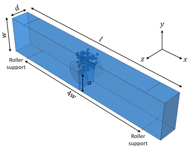 Simulation of particles arranged in front of 3pt bending crack