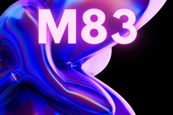 Text M83 in pink with a liquid metallic purple blue image
