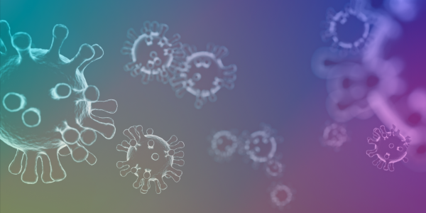 Graphic of several microscopic viruses with a pastel colored gradient 