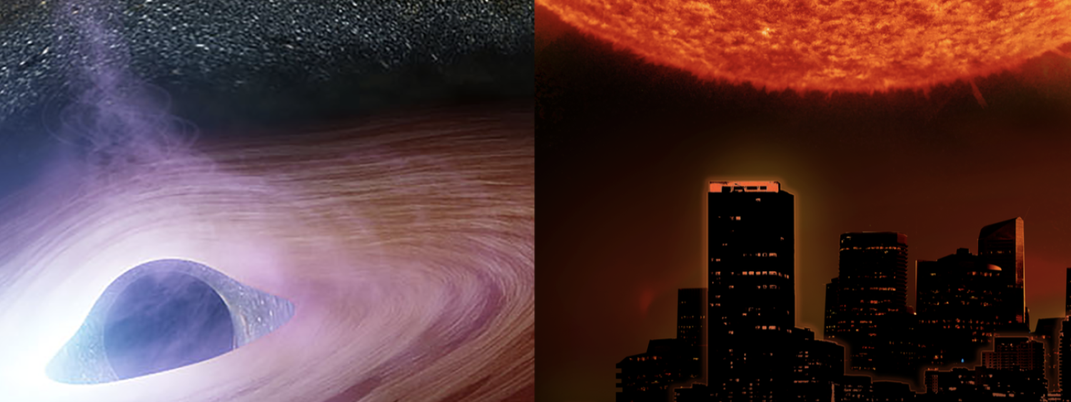 Still images and title credits of Black Holes and Solar Superstorms