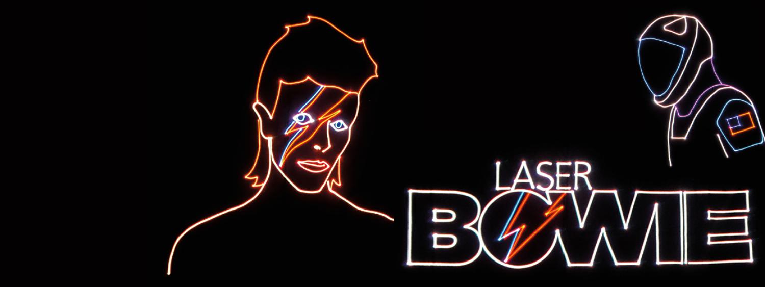 Laser Bowie logo with astronaut in lasers