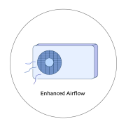 Graphic of a fan with Enhanced airflow in text.