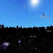 Screen grab from Night Sky app with city scape and celestial objects