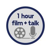Run time icon with 1 hour total with a film and talk
