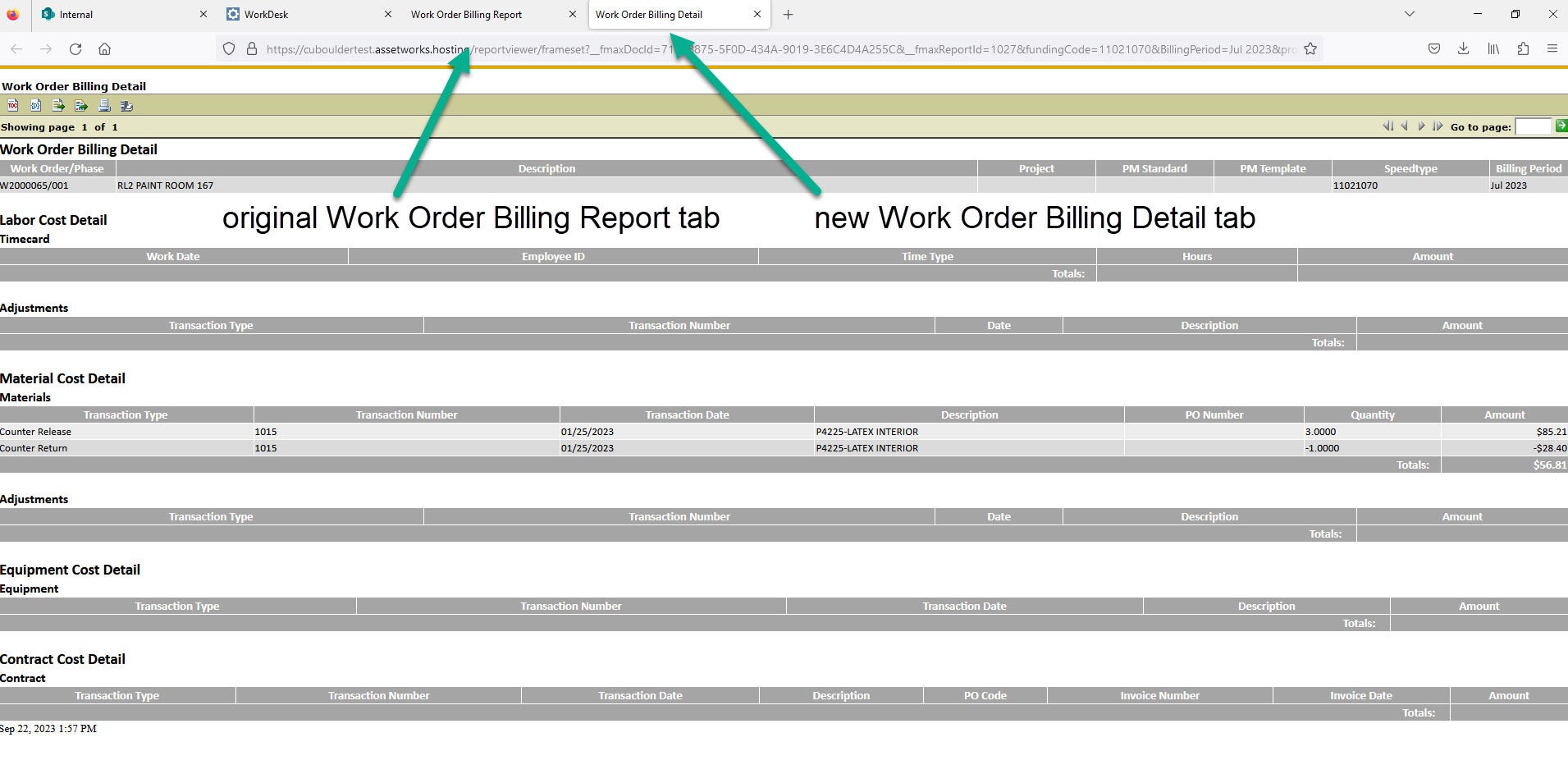 work order billing detail in a new tab
