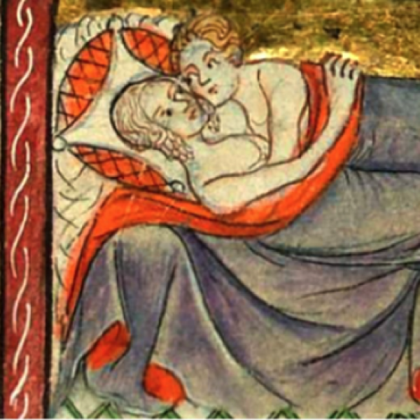 medieval painting of couple in bed