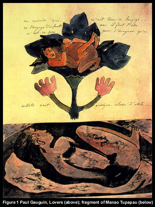 Figure 1 Paul Gauguin, Lovers (above); fragment of Manao Tupapau (below)