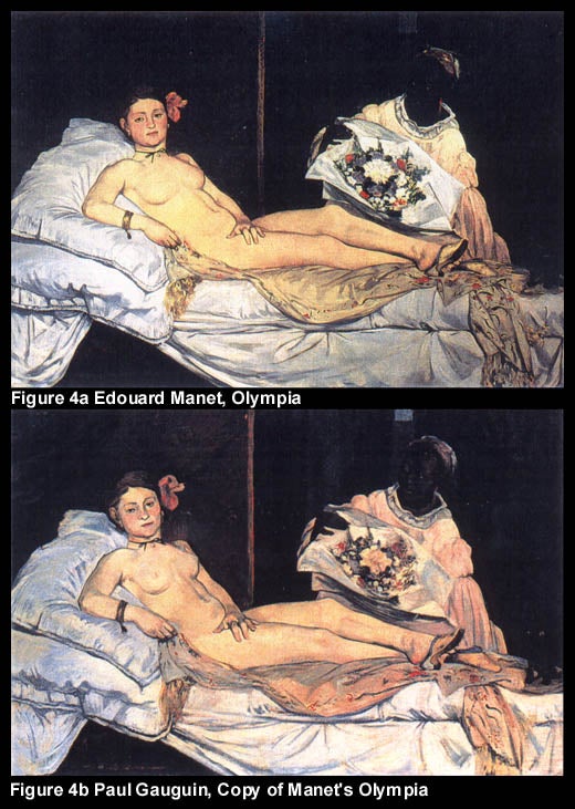 FIgure 4a Edouard Manet, Olympia; Figure 4b Paul Gauguin, Copy of Manet's Olympia