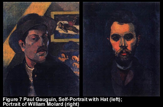 Figure 7 Paul Gauguin, Self-Portrait with Hat (left); Portrait of William Molard (right)