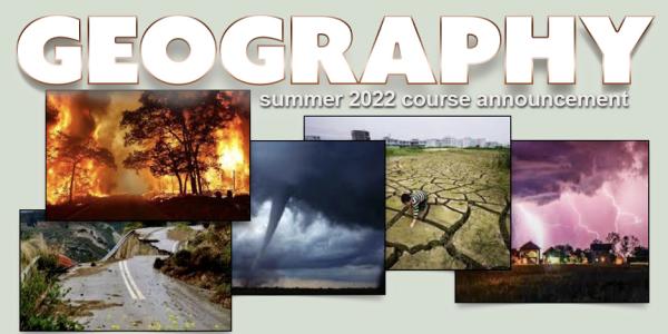 images of fire, drought, tornado, lightening, road collapse