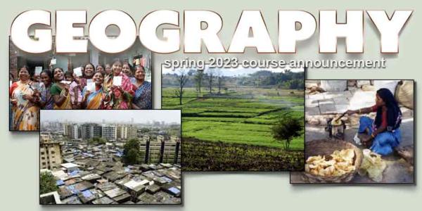 4 photos of a city, pasture, crowd of women, woman cooking in the street