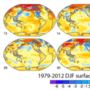  image of 8 globes showing DJF surface temperatures 1979-2012