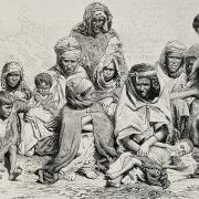 Drawing of a group of Algerian villagers huddled together