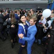 A celebration of the completion of a railway line from Russia in the Crimean city of Sevastopol, December 2019