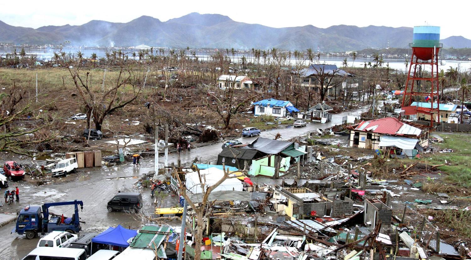 Destruction and damage by Typhoon Haiyan November 23, 2013 in Tacloban, Philippines.
