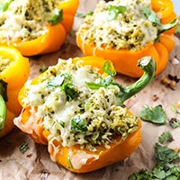 Pesto and chicken stuffed bell peppers