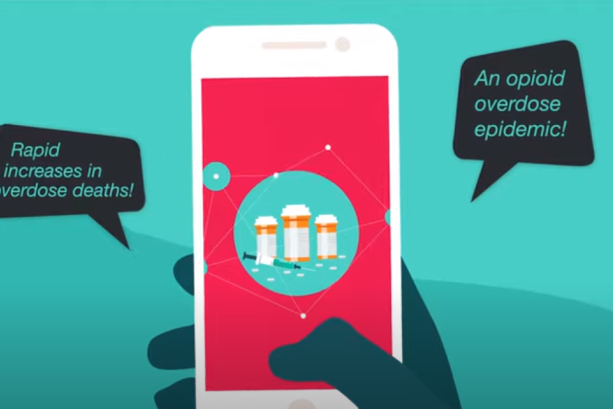 Graphic of a person looking at overdose news.