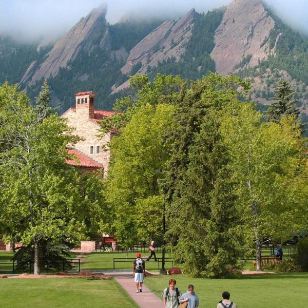 Norlin Quad in front of Flatirons.