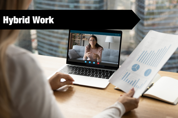 video call with hybrid work banner