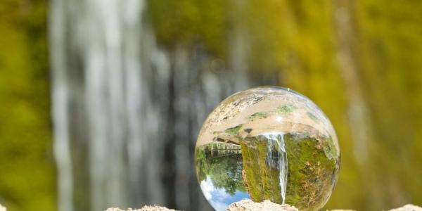 waterfall reflection in sphere