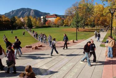 Students walking across CU campus