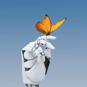 Robotic hand holds a butterfly