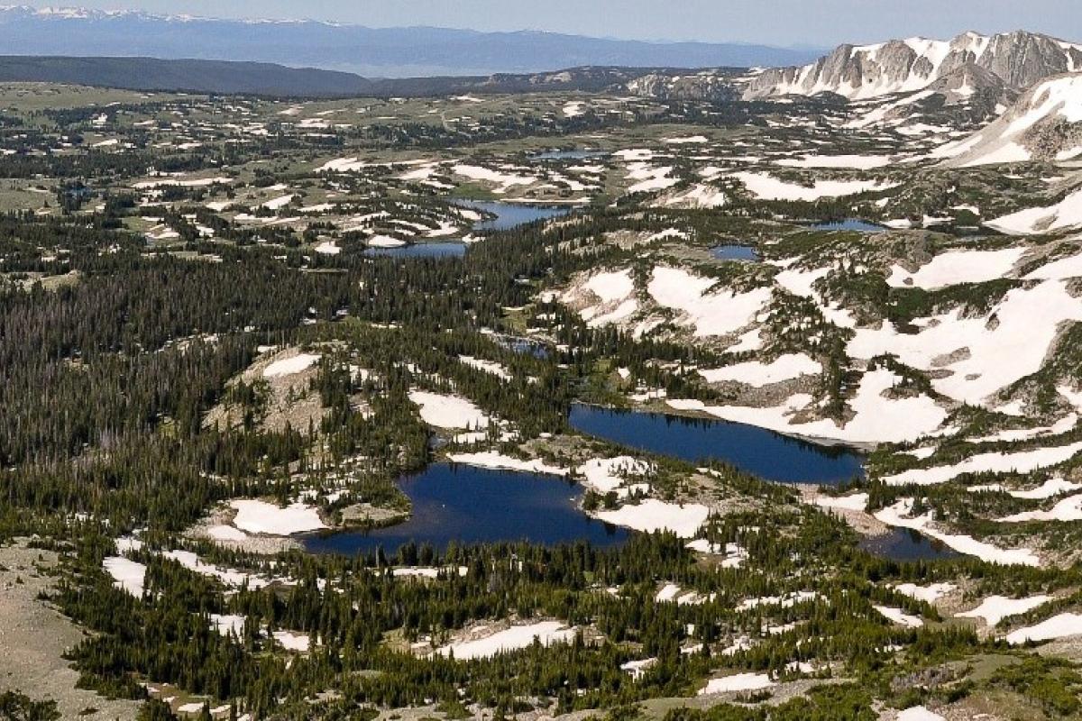 Aerial view of the Glacier Lakes Ecosystem Experiment Site in Wyoming. Photo by A. King.