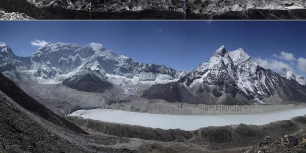 The Imja Glacier was in 1960 one of the largest in the Khumbu region and is now a lake. Photos by Erwin Schneider / Alton Byers