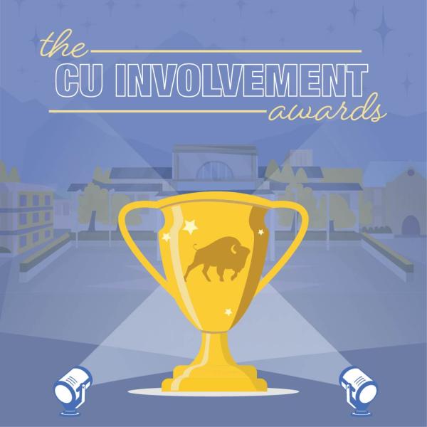 an illustration of a trophy and text: CU Involvement Awards