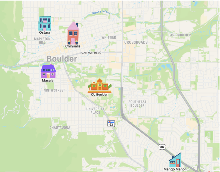Map of Boulder Housing Coalition Co-ops