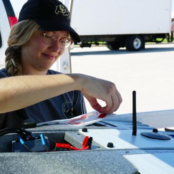 Sara Swenson preparing RAAVEN aircraft for a flight on TORUS Deployment (2019)