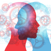 Graphic of two human heads talking
