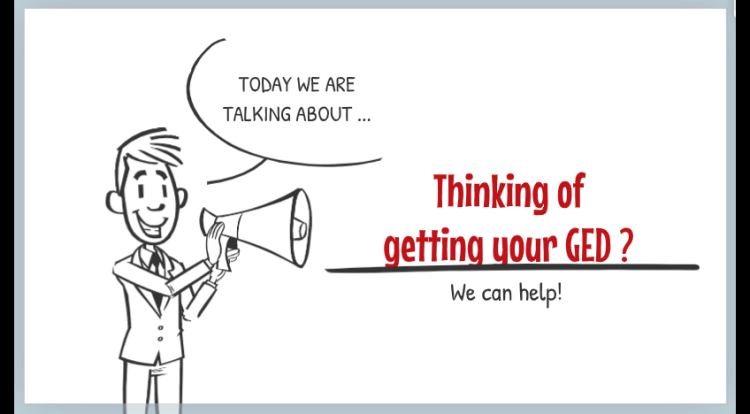 graphic of person talking about getting GED and that we can help