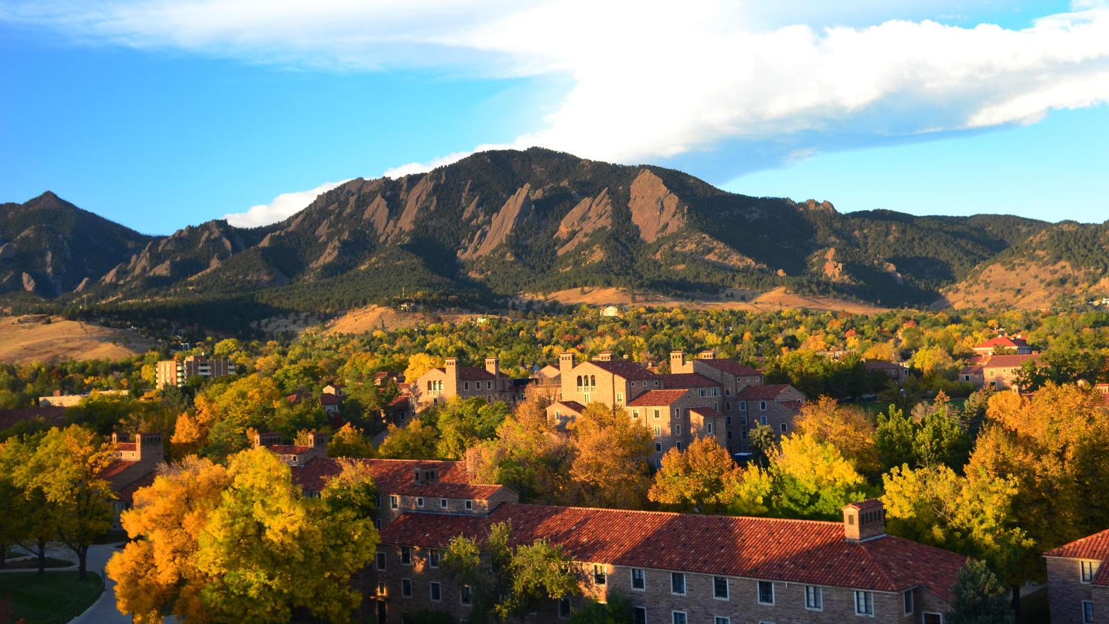 Flatirons and campus scenic at the University of Colorado Boulder