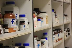 Shelves of chemical inventory