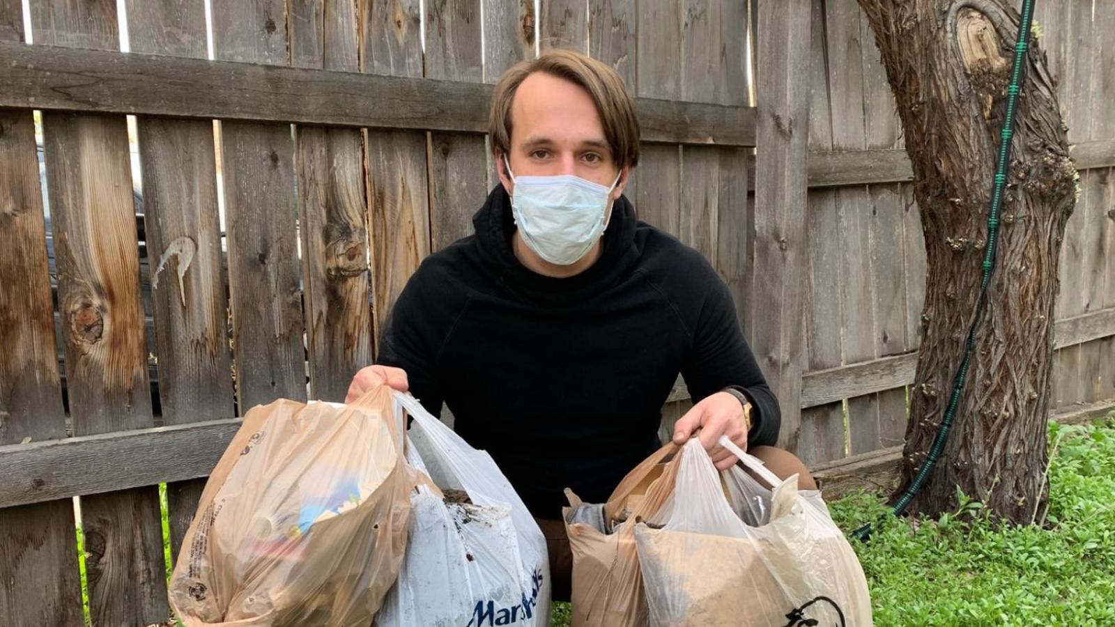Hunter cleaned some Boulder trails on Earth Day in 2020 with some COVID precautions.