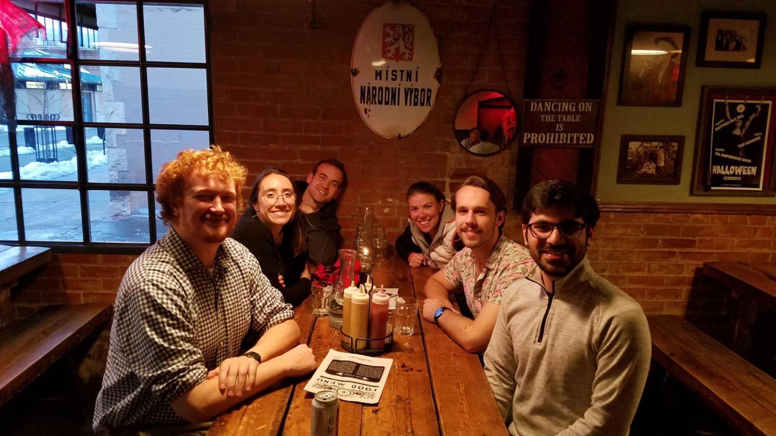 Group photo showing the Electrobuffs at our first happy hour ever