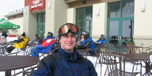 Cory taking a break from skiing
