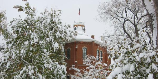 Old Main covered in snow