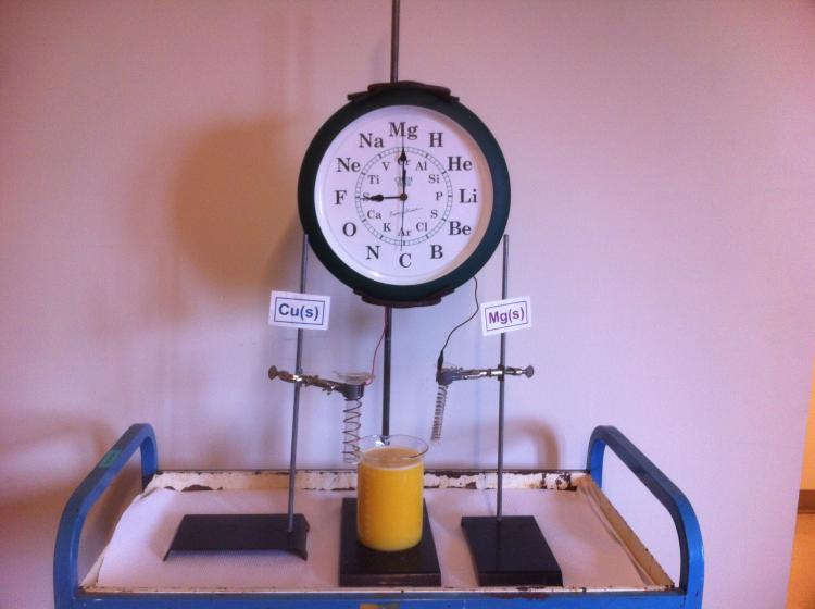 A picture of the orange juice clock setup