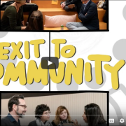 Video still from YouTube with the words "Exit to Community"