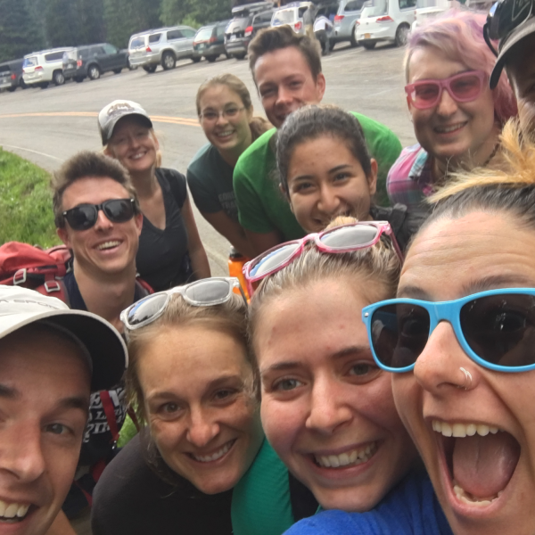 Lab group selfie while hiking. 